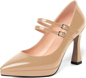 ROSERWISH Womens Platform Wedding Buckle Ankle Strap Pointed Toe Sexy Patent Party Stiletto High Heel Pumps Dress Shoes 4 Inch