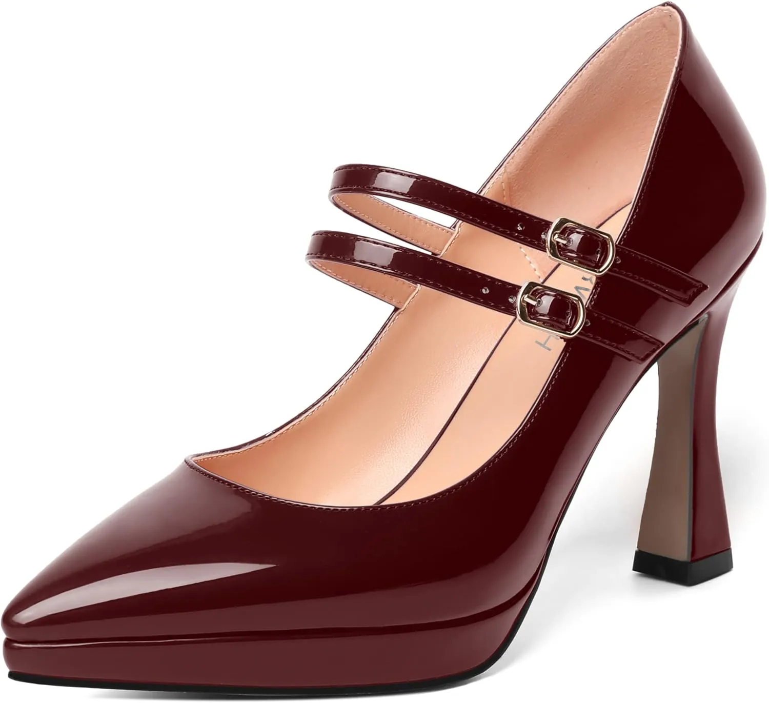 ROSERWISH Womens Platform Wedding Buckle Ankle Strap Pointed Toe Sexy Patent Party Stiletto High Heel Pumps Dress Shoes 4 Inch