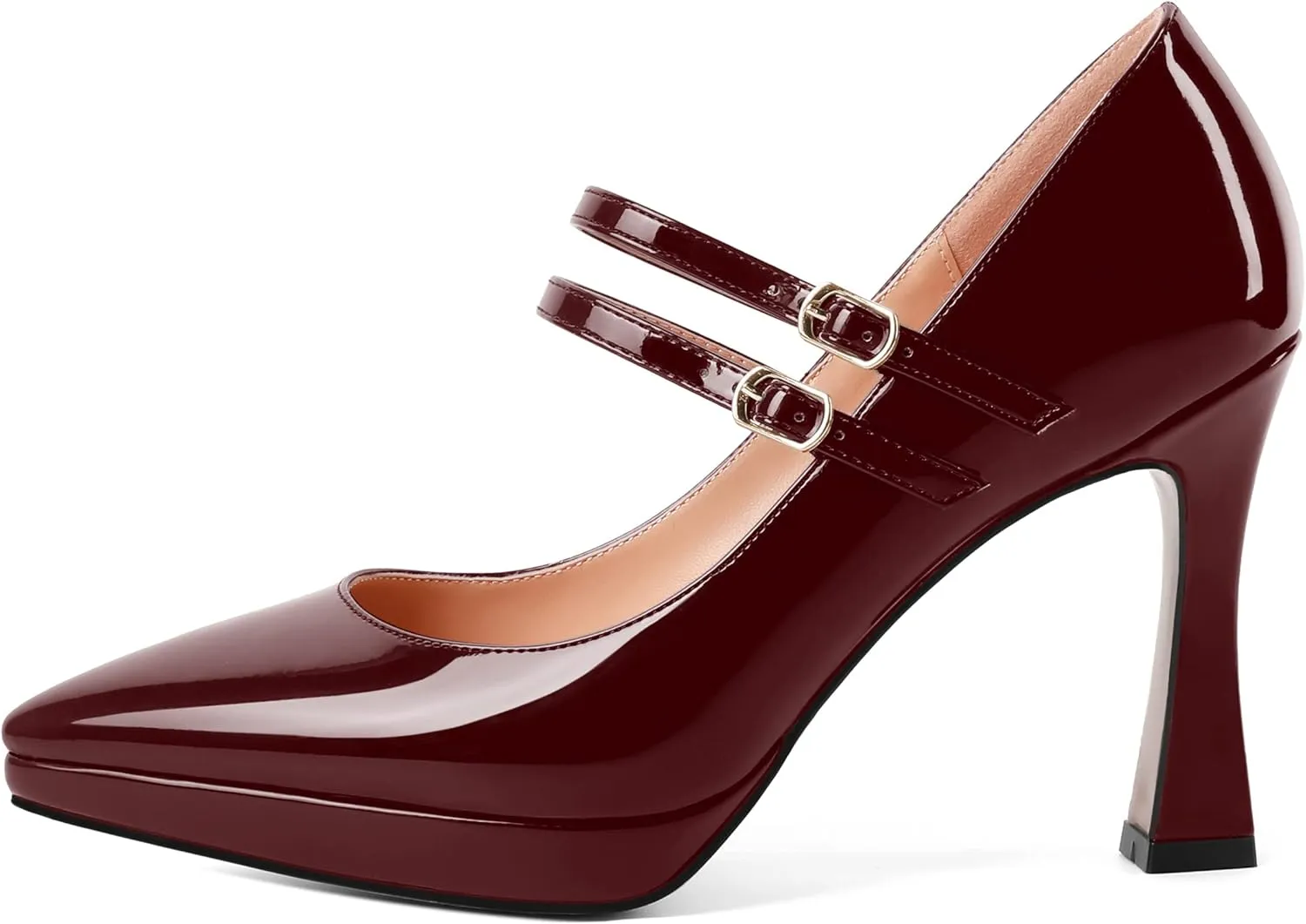 ROSERWISH Womens Platform Wedding Buckle Ankle Strap Pointed Toe Sexy Patent Party Stiletto High Heel Pumps Dress Shoes 4 Inch