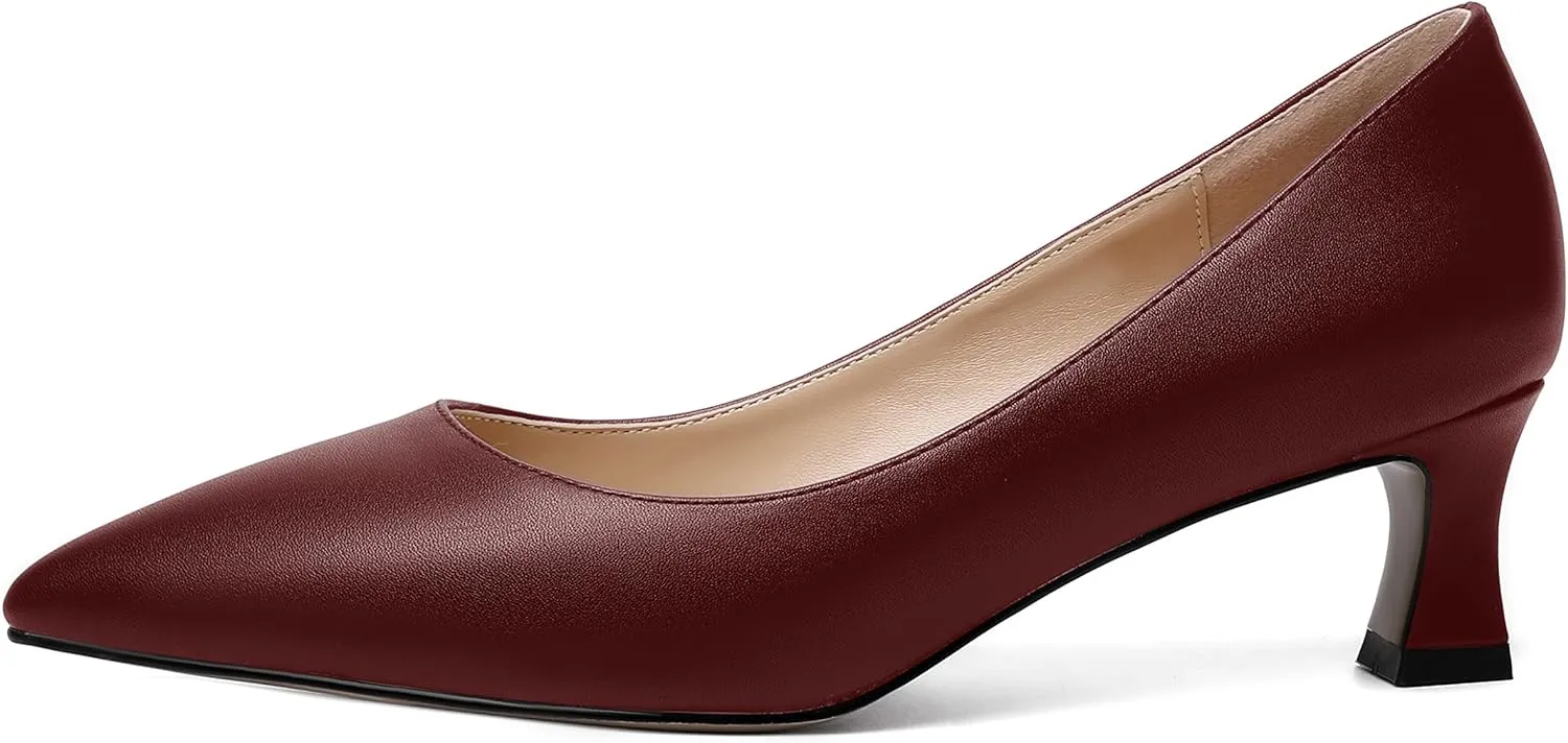 ROSERWISH Womens Pointed Toe Office Casual Elegant Matte Slip On Spool Kitten Low Heel Pumps Shoes 2 Inch