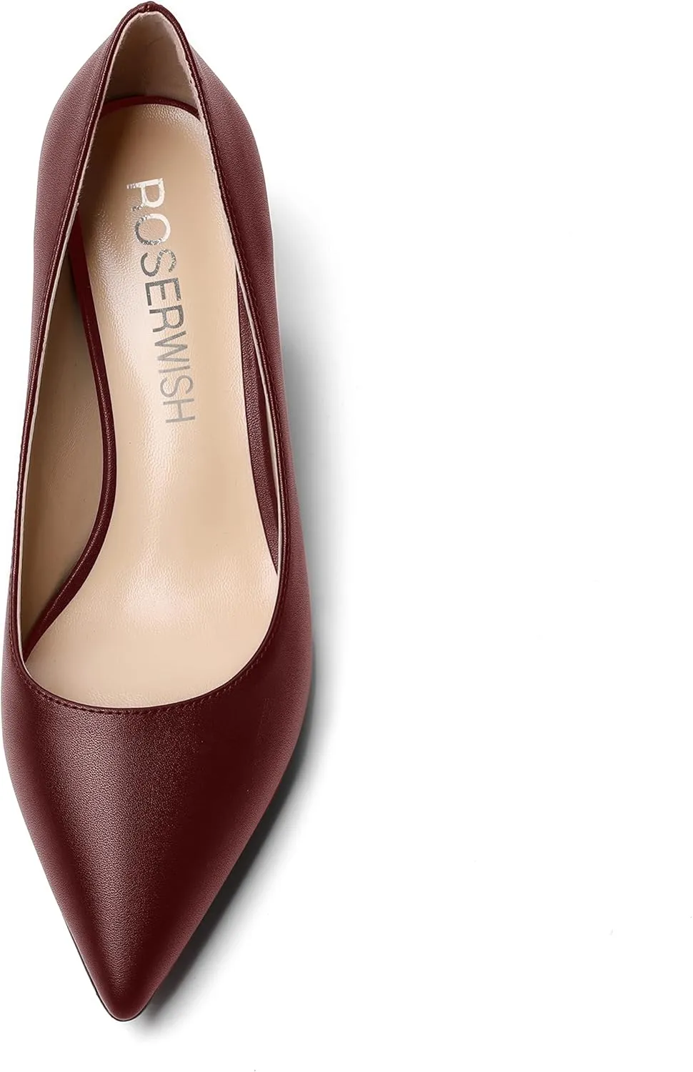 ROSERWISH Womens Pointed Toe Office Casual Elegant Matte Slip On Spool Kitten Low Heel Pumps Shoes 2 Inch