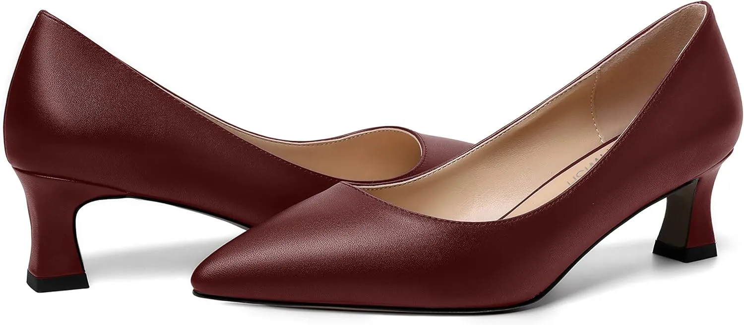 ROSERWISH Womens Pointed Toe Office Casual Elegant Matte Slip On Spool Kitten Low Heel Pumps Shoes 2 Inch