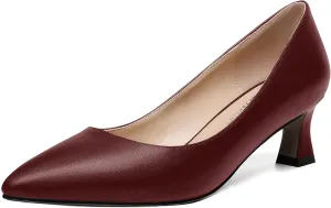 ROSERWISH Womens Pointed Toe Office Casual Elegant Matte Slip On Spool Kitten Low Heel Pumps Shoes 2 Inch