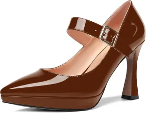 ROSERWISH Womens Pointed Toe Wedding Patent Party Fashion Ankle Strap Sexy Platform Stiletto High Heel Pumps Dress Shoes 4 Inch