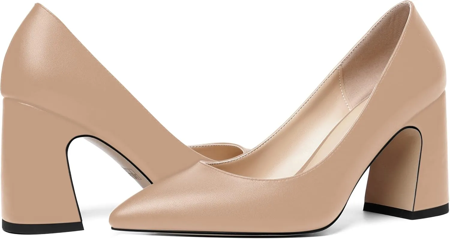 ROSERWISH Womens Sexy Elegant Pointed Toe Slip On Matte Wedding Block High Heel Pumps Dressy Shoes 3.5 Inch