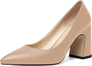 ROSERWISH Womens Sexy Elegant Pointed Toe Slip On Matte Wedding Block High Heel Pumps Dressy Shoes 3.5 Inch