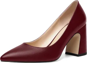 ROSERWISH Womens Sexy Elegant Pointed Toe Slip On Matte Wedding Block High Heel Pumps Dressy Shoes 3.5 Inch
