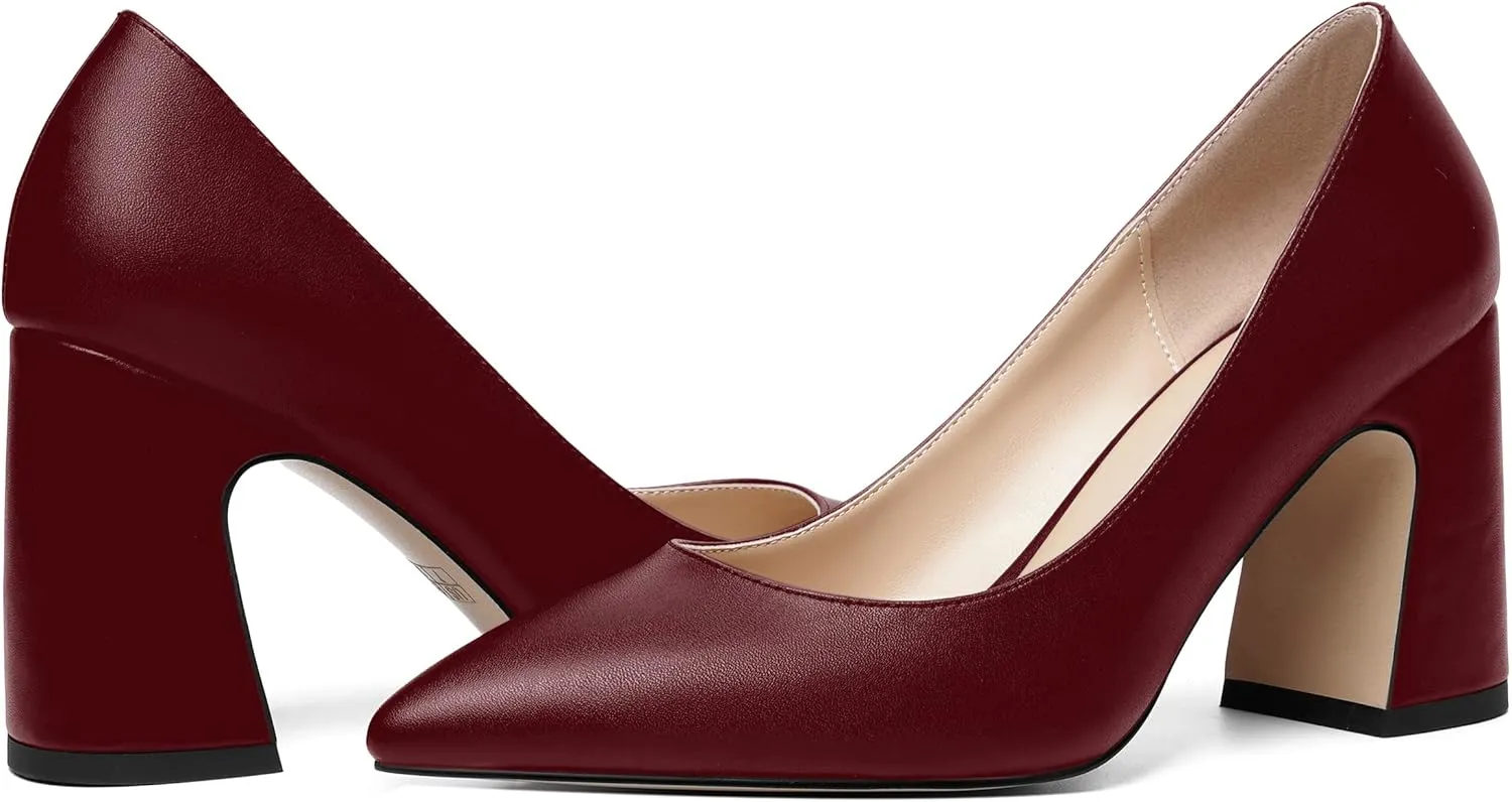 ROSERWISH Womens Sexy Elegant Pointed Toe Slip On Matte Wedding Block High Heel Pumps Dressy Shoes 3.5 Inch