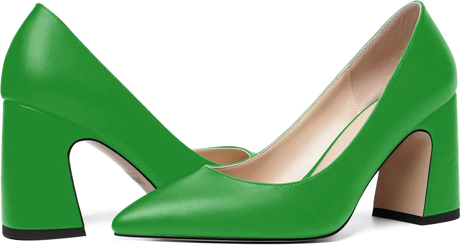 ROSERWISH Womens Sexy Elegant Pointed Toe Slip On Matte Wedding Block High Heel Pumps Dressy Shoes 3.5 Inch