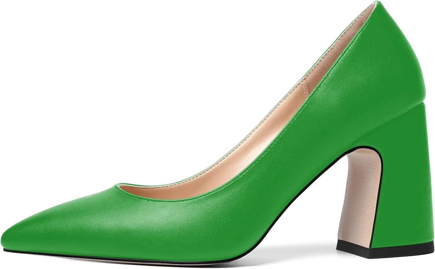 ROSERWISH Womens Sexy Elegant Pointed Toe Slip On Matte Wedding Block High Heel Pumps Dressy Shoes 3.5 Inch