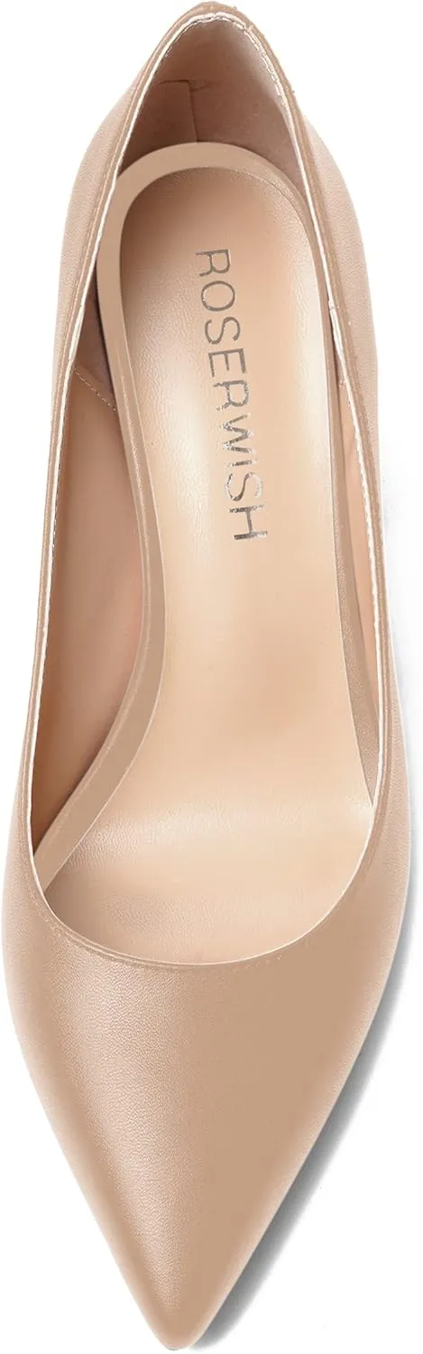 ROSERWISH Womens Sexy Elegant Pointed Toe Slip On Matte Wedding Block High Heel Pumps Dressy Shoes 3.5 Inch
