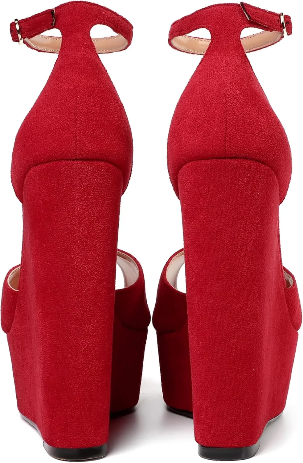 ROSERWISH Womens Sexy Peep Toe Night Club Ankle Strap Suede Buckle Platform Fashion Wedge High Heel Pumps Shoes 6 Inch