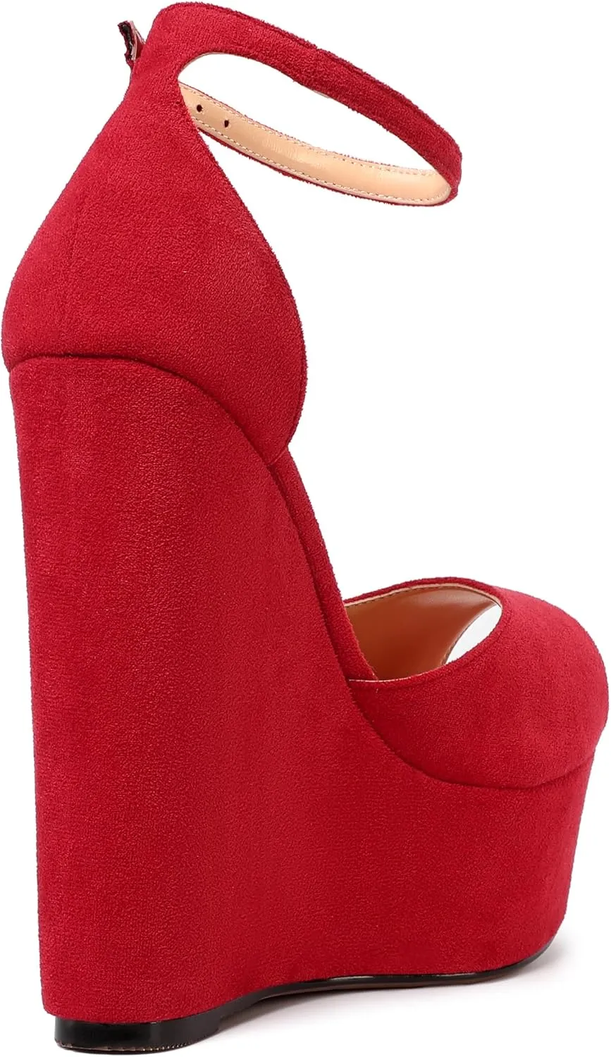 ROSERWISH Womens Sexy Peep Toe Night Club Ankle Strap Suede Buckle Platform Fashion Wedge High Heel Pumps Shoes 6 Inch