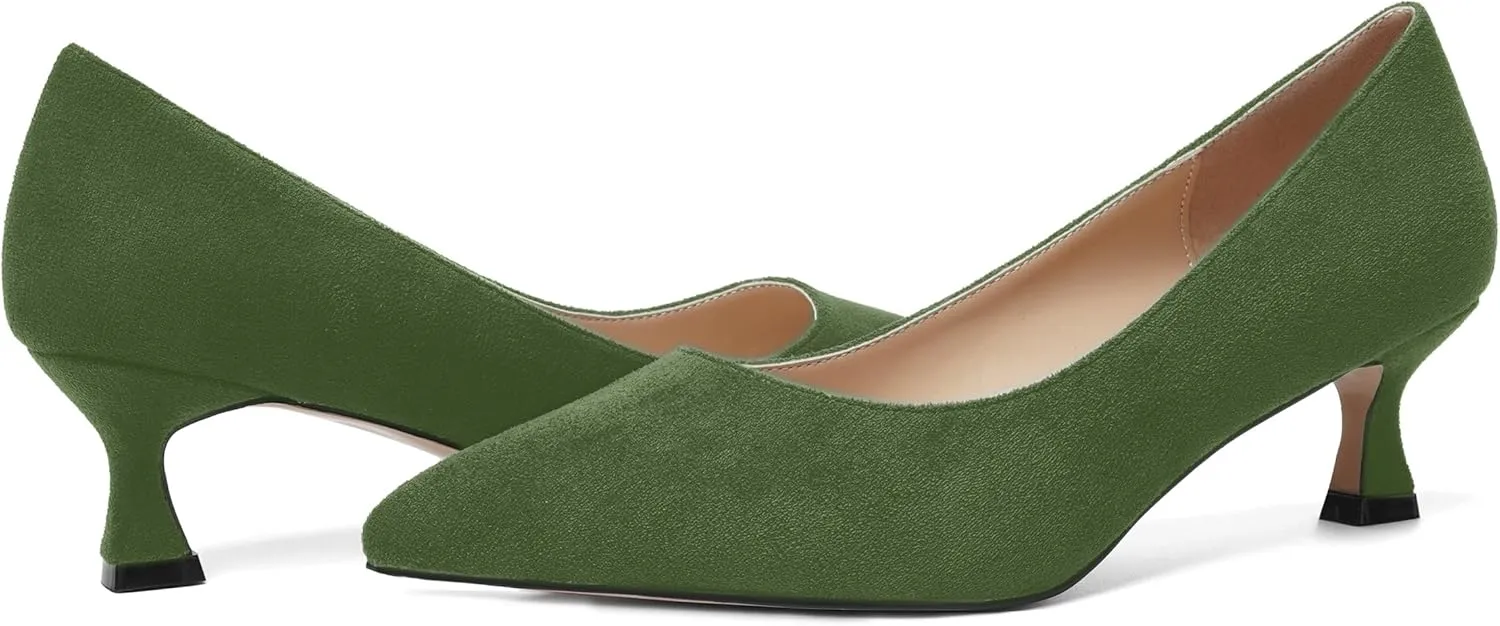 ROSERWISH Womens Slip On Casual Office Suede Pointed Toe Elegant Kitten Low Heel Pumps Dress Shoes 2 Inch
