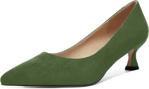 ROSERWISH Womens Slip On Casual Office Suede Pointed Toe Elegant Kitten Low Heel Pumps Dress Shoes 2 Inch