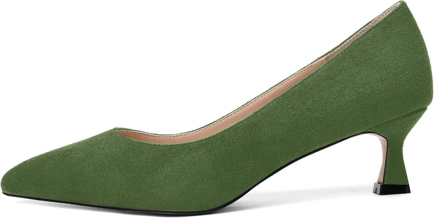 ROSERWISH Womens Slip On Casual Office Suede Pointed Toe Elegant Kitten Low Heel Pumps Dress Shoes 2 Inch