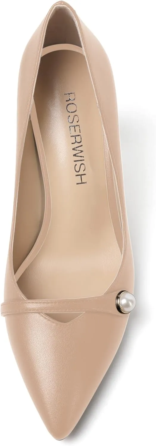 ROSERWISH Womens Slip On Elegant Wedding Fashion Pointed Toe Matte Stiletto High Heel Pumps Dress Shoes 3.5 Inch
