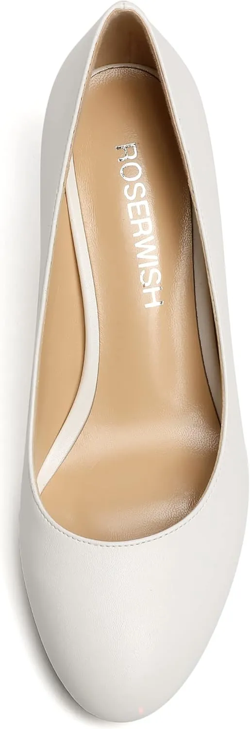 ROSERWISH Womens Slip On Wedding Party Round Toe Sexy Elegant Stiletto Mid Heel Pumps Dress Shoes 2.5 Inch