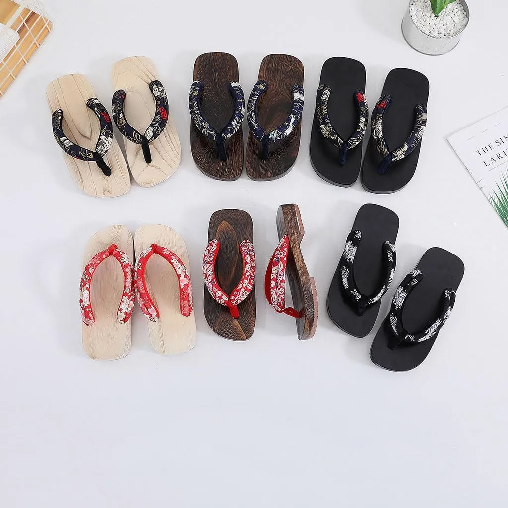 Round headed couple wooden clogs, high-density EVA sole, anti slip, wear-resistant, and anti slip Japanese style sandals for men and women at home, beach flip flops
