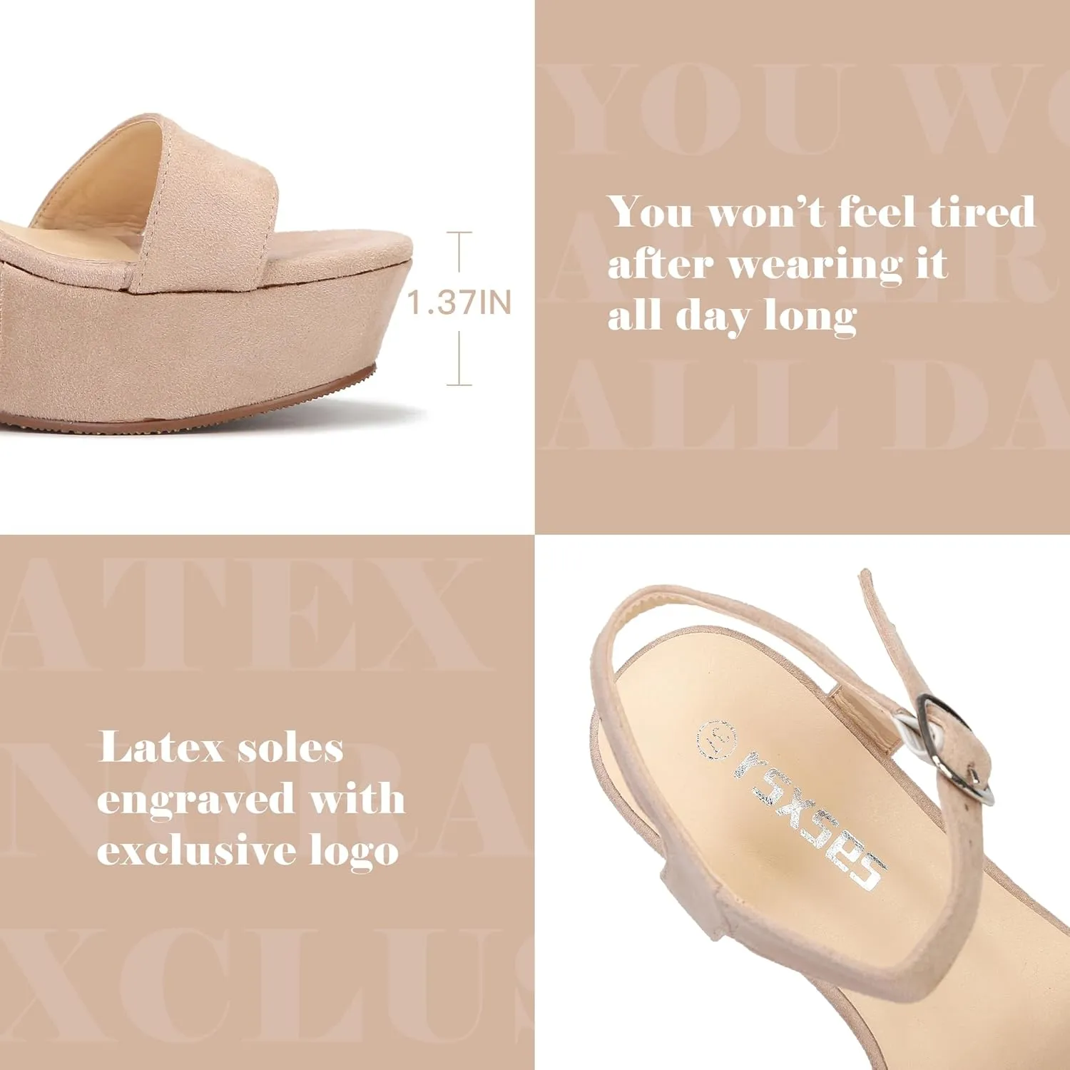 rsxses Women's Suede Platform Heels Sandals Peep Toe Fashion Wedding Sexy Dress Block Chunky Wedges High Heel Ankle Strap Pumps