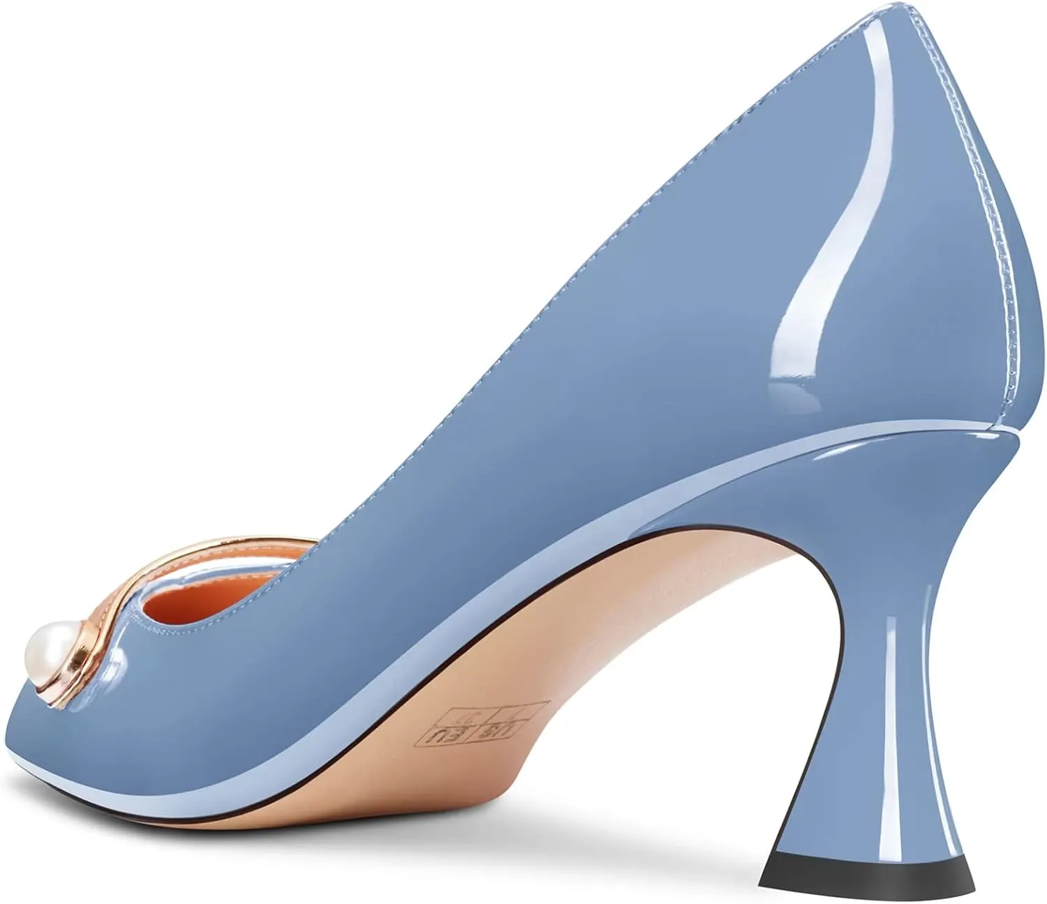 Saekcted Women Chunky Block Mid Heel Pointed Toe Pumps Slip-on Pearls Prom Dress 2.6 Inches Heels