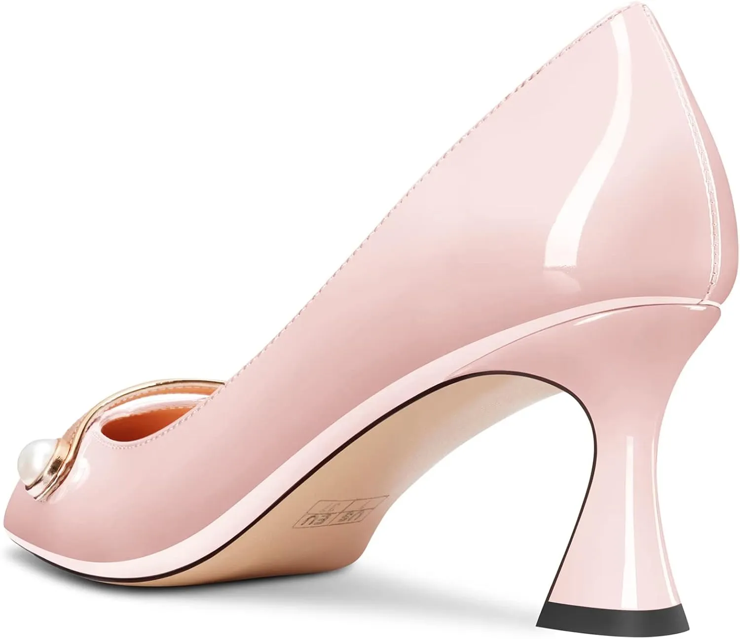 Saekcted Women Chunky Block Mid Heel Pointed Toe Pumps Slip-on Pearls Prom Dress 2.6 Inches Heels