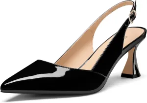 Saekcted Womens Mid Heel Pointed Toe Pumps Ankle Strap Slingback Slip-on Prom Cute Patent Leather Summer 2.6 Inches Heels