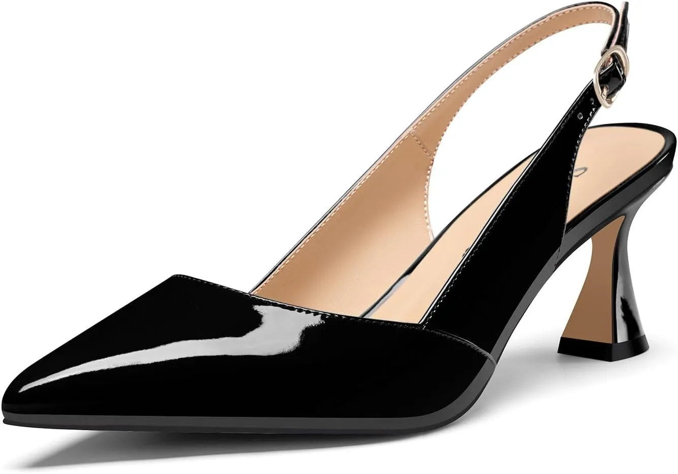 Saekcted Womens Mid Heel Pointed Toe Pumps Ankle Strap Slingback Slip-on Prom Cute Patent Leather Summer 2.6 Inches Heels