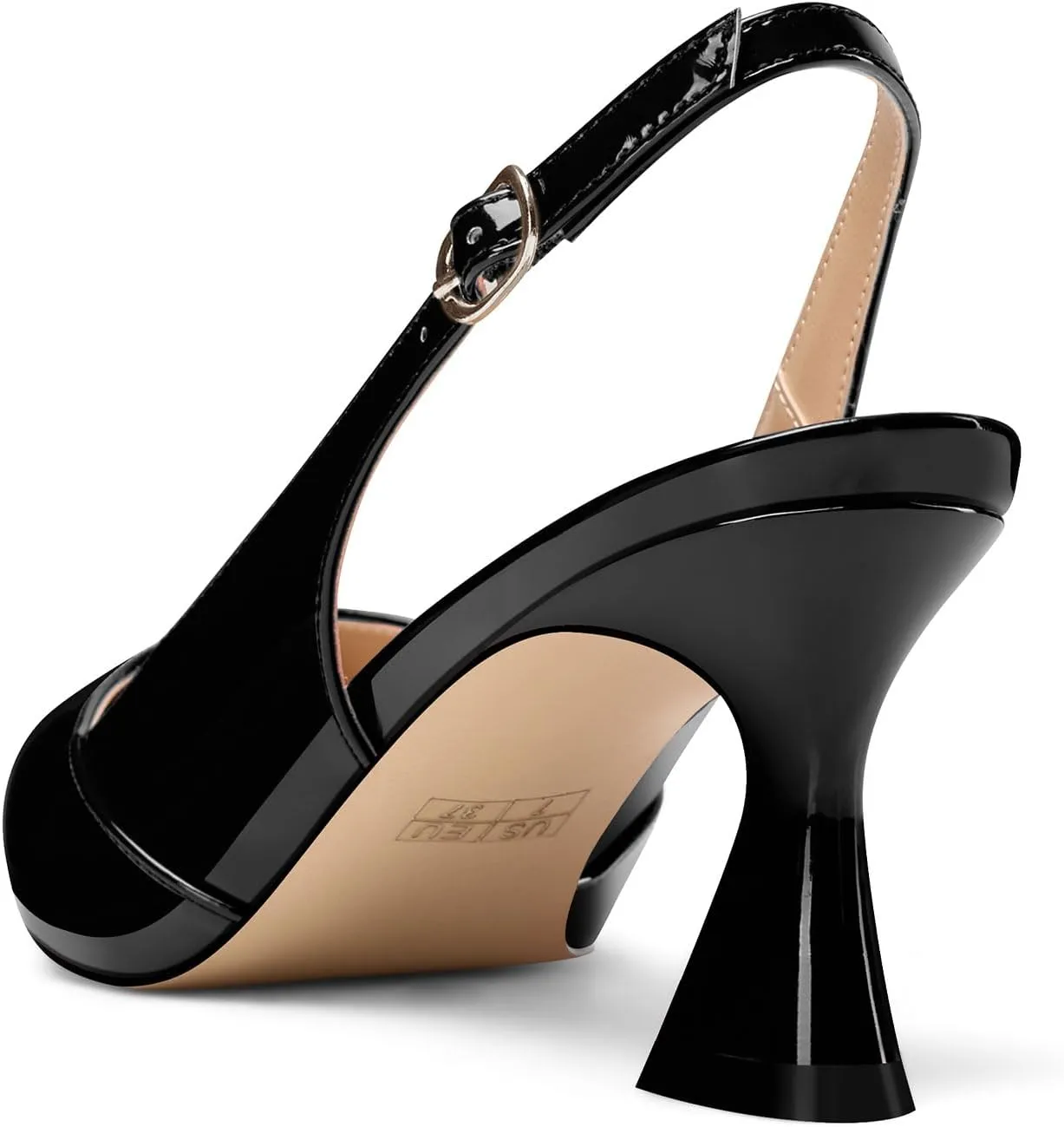 Saekcted Womens Mid Heel Pointed Toe Pumps Ankle Strap Slingback Slip-on Prom Cute Patent Leather Summer 2.6 Inches Heels