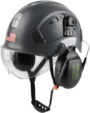 Safety Helmet Hard Hat with Visor and Ear Protection Adjustable Lightweight Vented ABS Work Helmet for Men and Women 6-Point Suspension ANSI Z89.1 Approved Ideal for Industrial & Construction