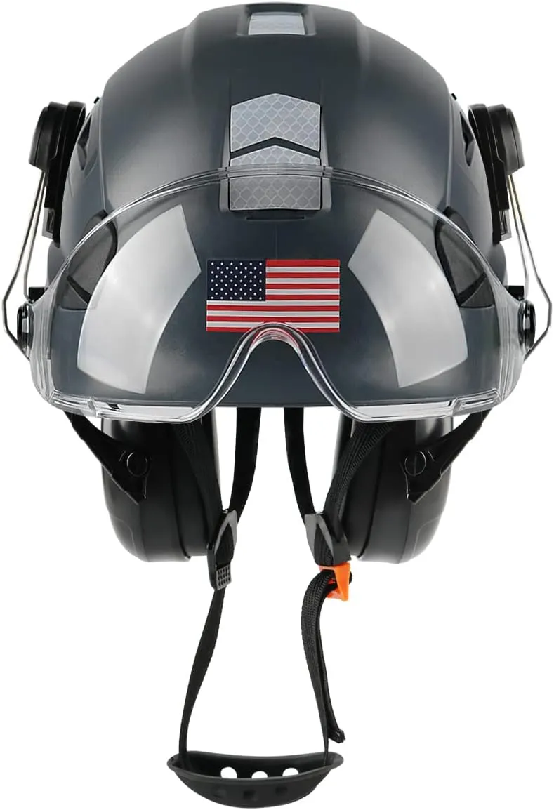 Safety Helmet Hard Hat with Visor and Ear Protection Adjustable Lightweight Vented ABS Work Helmet for Men and Women 6-Point Suspension ANSI Z89.1 Approved Ideal for Industrial & Construction