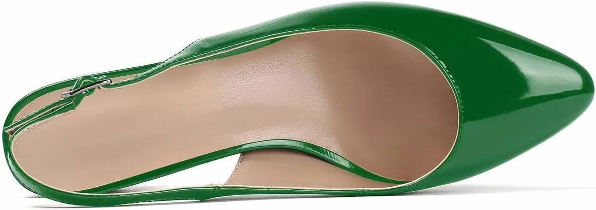 SAMMITOP Women's Mid-heel Slingback Sandals Almond Toe Block Heel Pumps Classic Dress Shoes