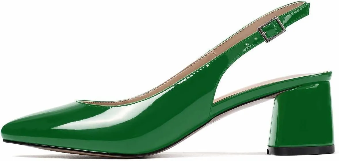 SAMMITOP Women's Mid-heel Slingback Sandals Almond Toe Block Heel Pumps Classic Dress Shoes