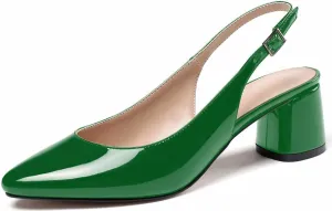 SAMMITOP Women's Mid-heel Slingback Sandals Almond Toe Block Heel Pumps Classic Dress Shoes