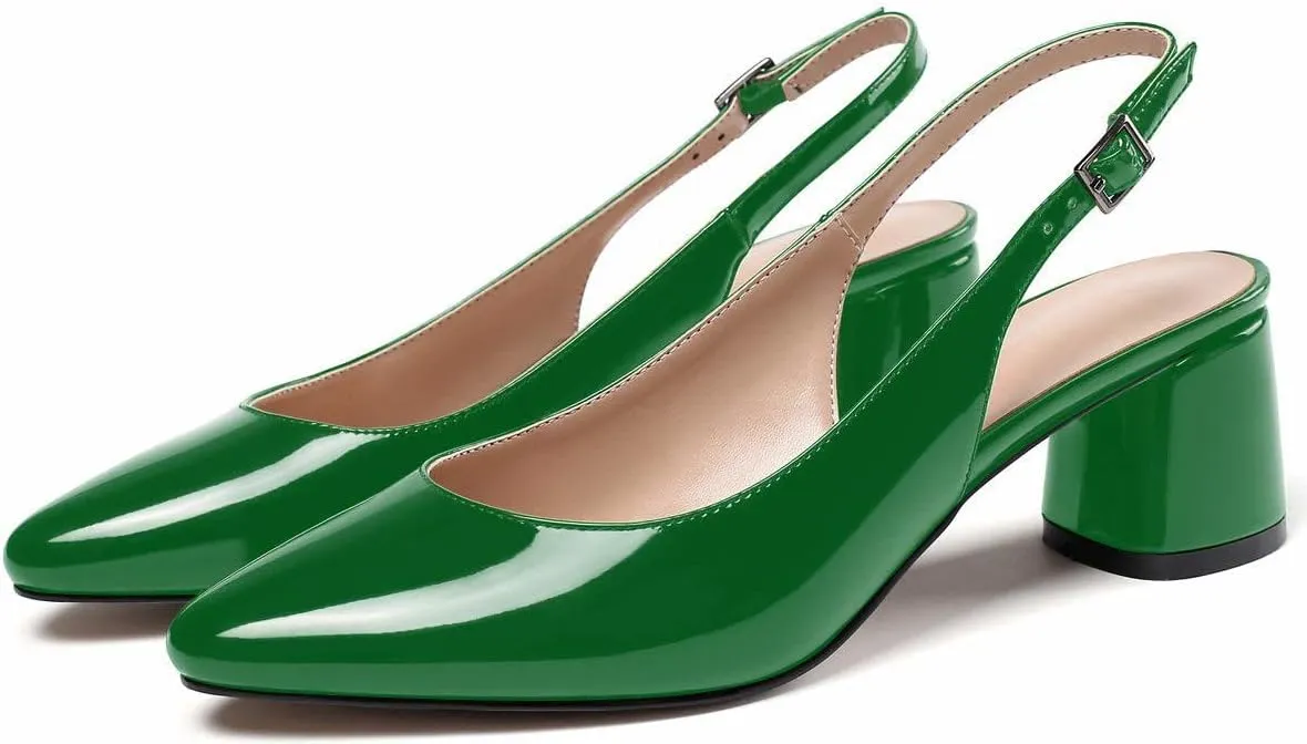 SAMMITOP Women's Mid-heel Slingback Sandals Almond Toe Block Heel Pumps Classic Dress Shoes