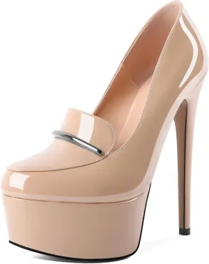 SAMMITOP Women's Platform High Heel Pumps Round Closed Toe Slip On Stilettos Elegant Office Party Dress Loafer Shoes 6 Inch