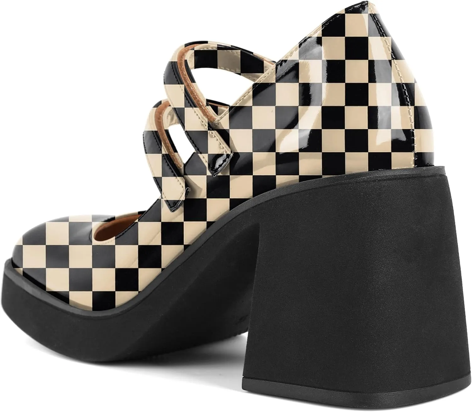 SAMMITOP Women's Platform Mary Jane Pumps Two Strap Square Toe Chunky Block High Heels Fashion Wedding Party Shoes 3.5 Inch