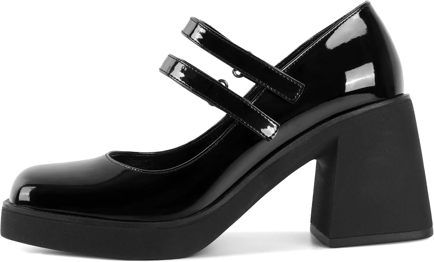 SAMMITOP Women's Platform Mary Jane Pumps Two Strap Square Toe Chunky Block High Heels Fashion Wedding Party Shoes 3.5 Inch
