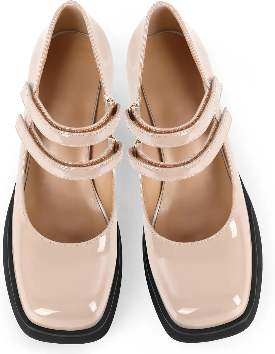 SAMMITOP Women's Platform Mary Jane Pumps Two Strap Square Toe Chunky Block High Heels Fashion Wedding Party Shoes 3.5 Inch