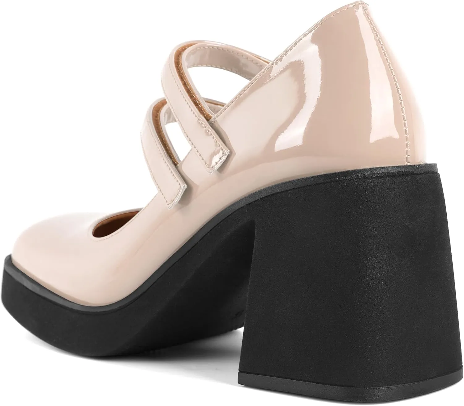 SAMMITOP Women's Platform Mary Jane Pumps Two Strap Square Toe Chunky Block High Heels Fashion Wedding Party Shoes 3.5 Inch