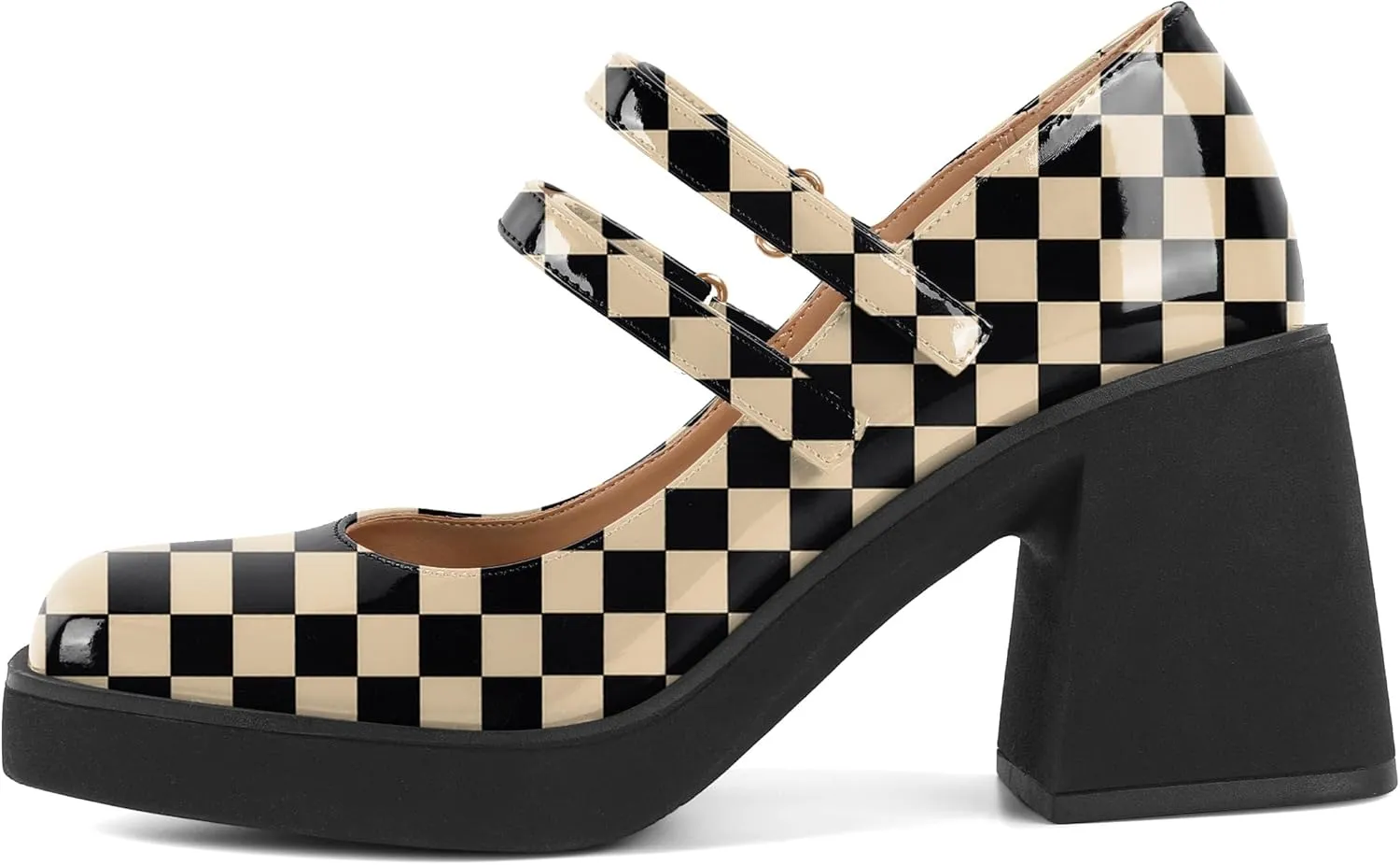 SAMMITOP Women's Platform Mary Jane Pumps Two Strap Square Toe Chunky Block High Heels Fashion Wedding Party Shoes 3.5 Inch