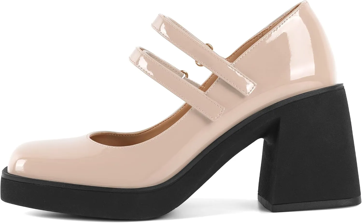 SAMMITOP Women's Platform Mary Jane Pumps Two Strap Square Toe Chunky Block High Heels Fashion Wedding Party Shoes 3.5 Inch