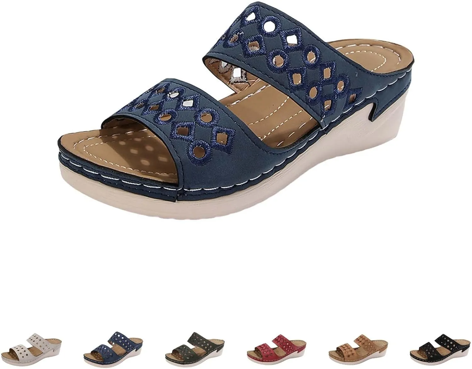 Sandals for Women 2025 Wide Width Comfortable Arch Support Orthopedic Slip On Sandals Orthotic Embroidered Slippers