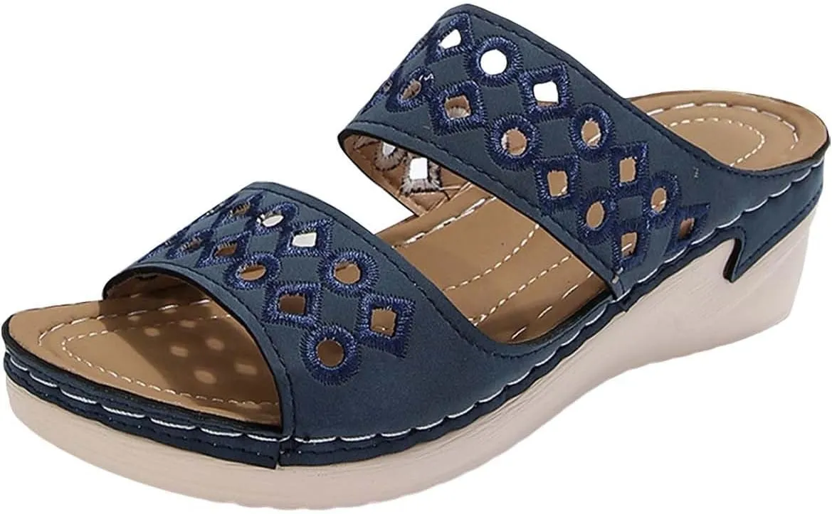 Sandals for Women 2025 Wide Width Comfortable Arch Support Orthopedic Slip On Sandals Orthotic Embroidered Slippers