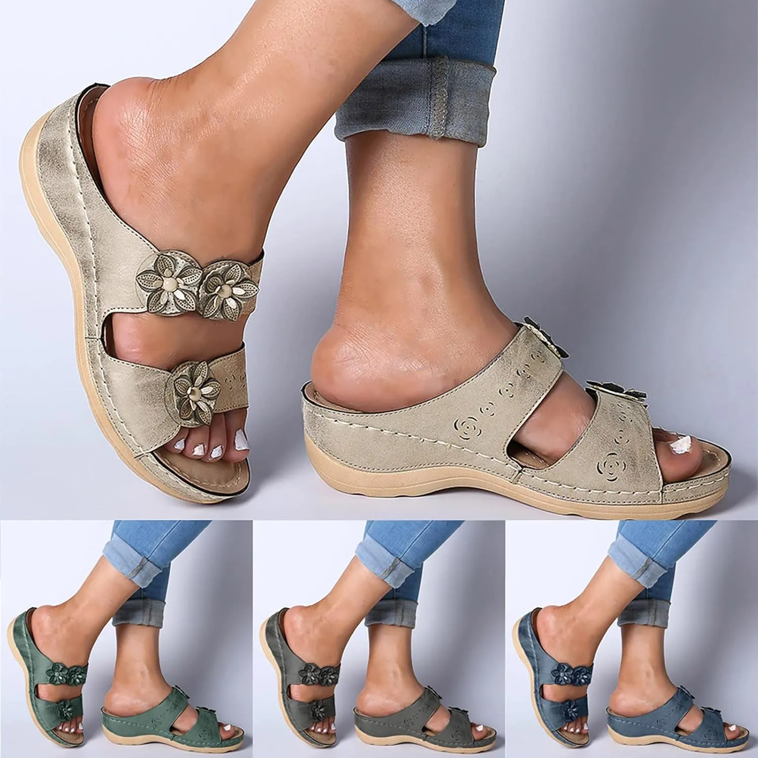 Sandals for Women Dressy, Summer Sandals for Women Strappy Platform Sandals Close Toe Wedge Shoes Comfy Sandals