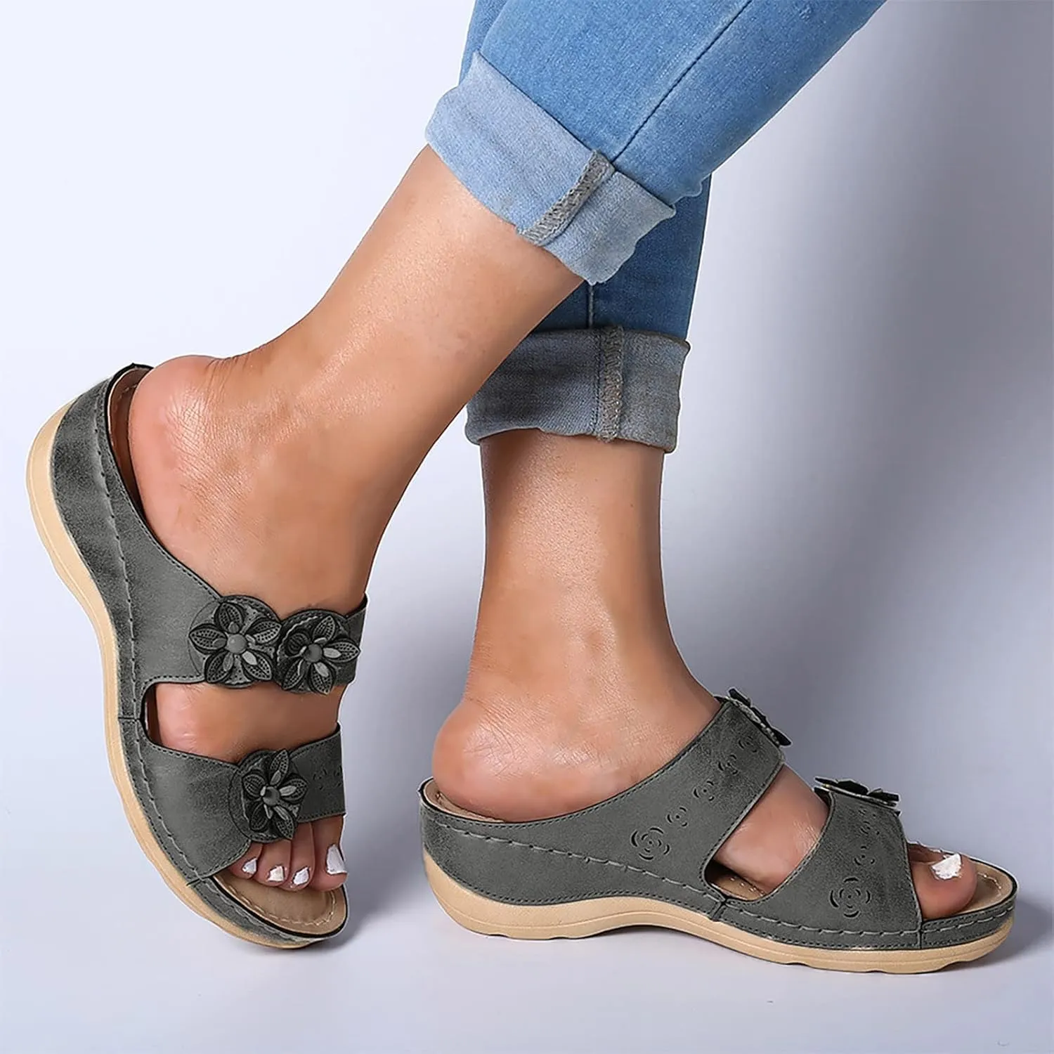 Sandals for Women Dressy, Summer Sandals for Women Strappy Platform Sandals Close Toe Wedge Shoes Comfy Sandals