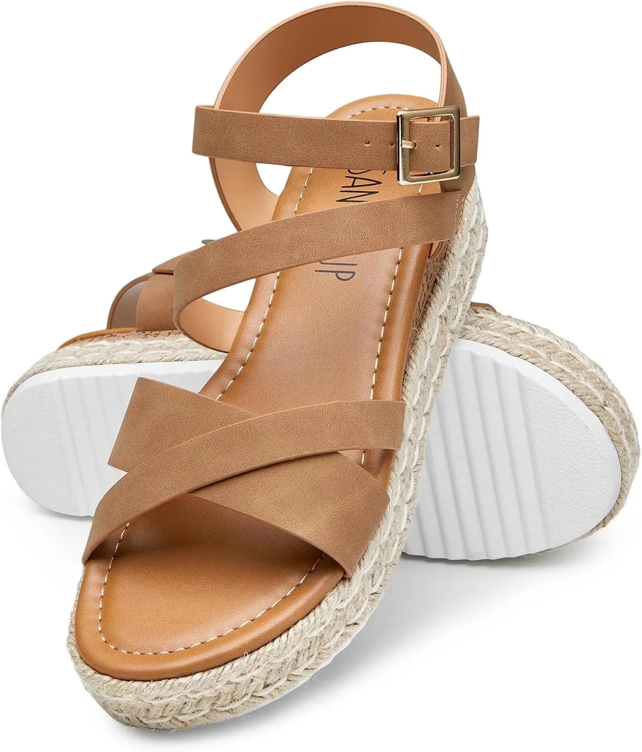 SANDALUP Platform Sandals Women Buckle Open Toe Ankle Strap Women's Platform Wedge synthetic Sandals Espadrilles Shoes