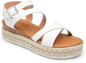 SANDALUP Platform Sandals Women Buckle Open Toe Ankle Strap Women's Platform Wedge synthetic Sandals Espadrilles Shoes