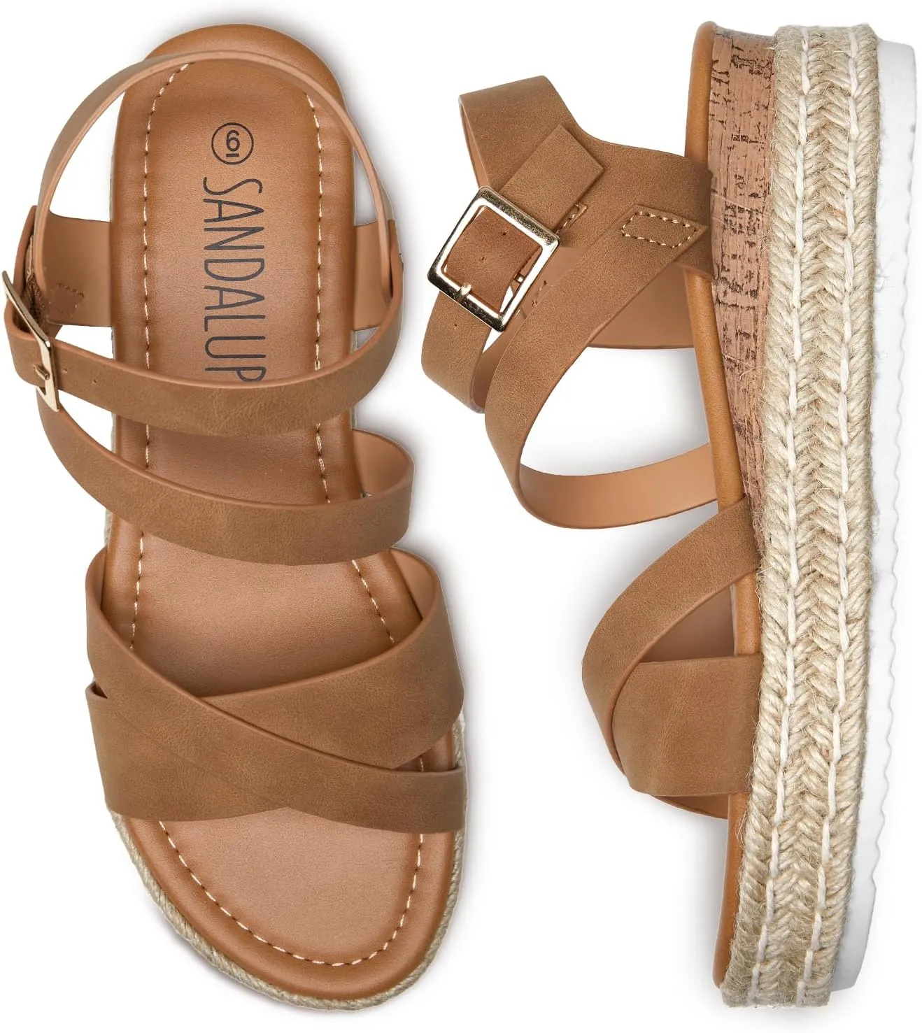 SANDALUP Platform Sandals Women Buckle Open Toe Ankle Strap Women's Platform Wedge synthetic Sandals Espadrilles Shoes