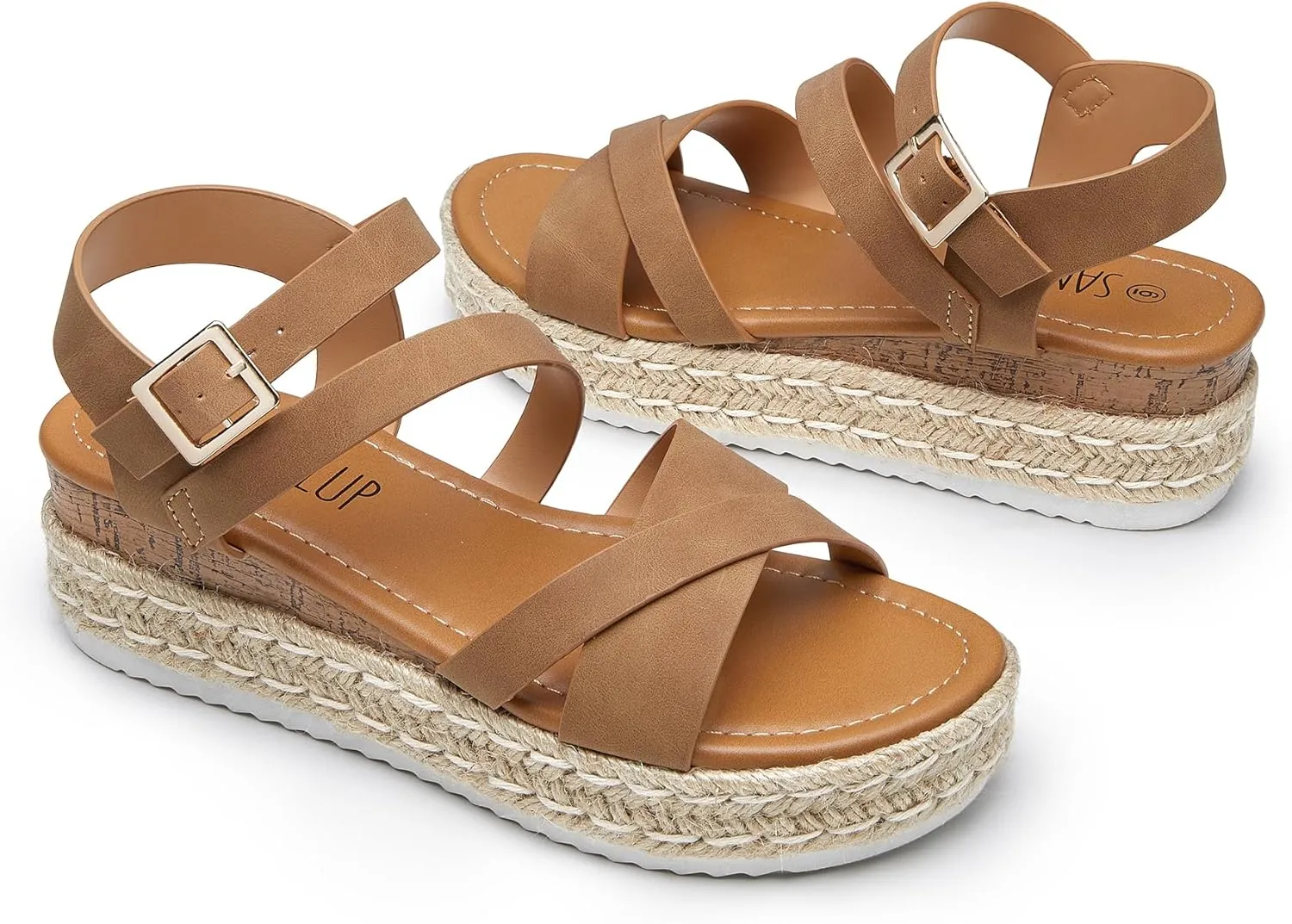 SANDALUP Platform Sandals Women Buckle Open Toe Ankle Strap Women's Platform Wedge synthetic Sandals Espadrilles Shoes